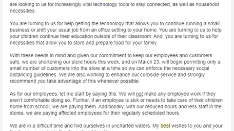Best Buy COVID-19-Related Message from CEO